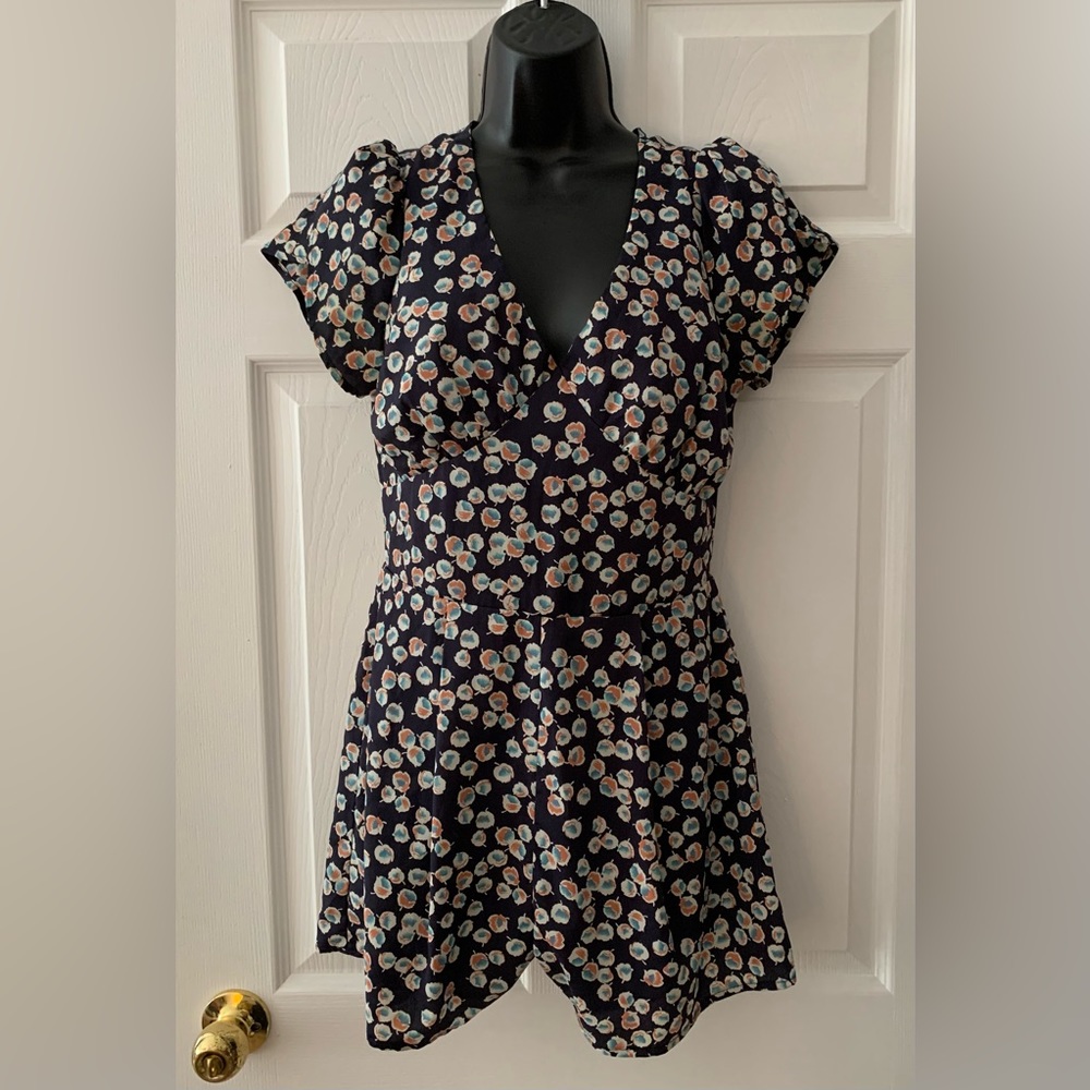 Onsie romper jumper dress navy with colourful cotton ball print